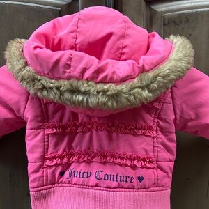 Juicy Couture Pink Puffer Coat with Faux Fur Trim